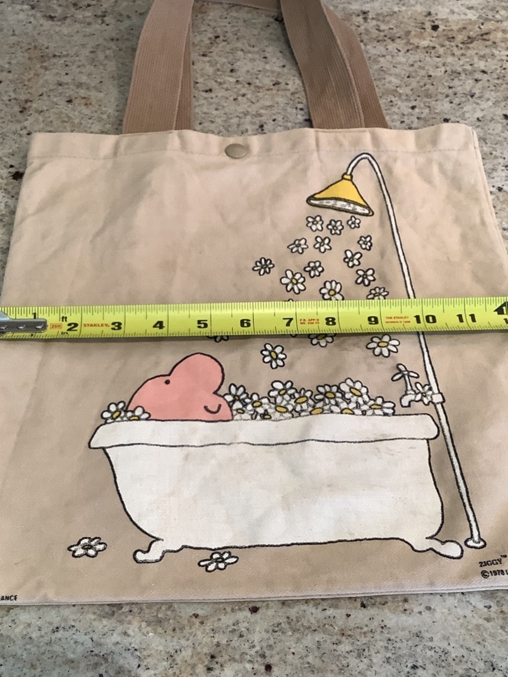 Ziggy Canvas Bathtub 1970’s Tote Bag - Beige/Tan Snap Close - Picture 9 of 9